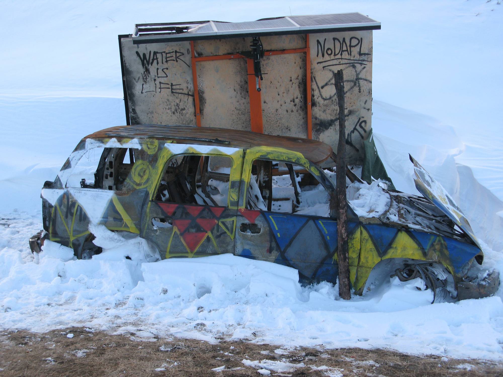 An image of a painted vehicle from "Standing Rock: Photographs of an Indigenous Movement"
